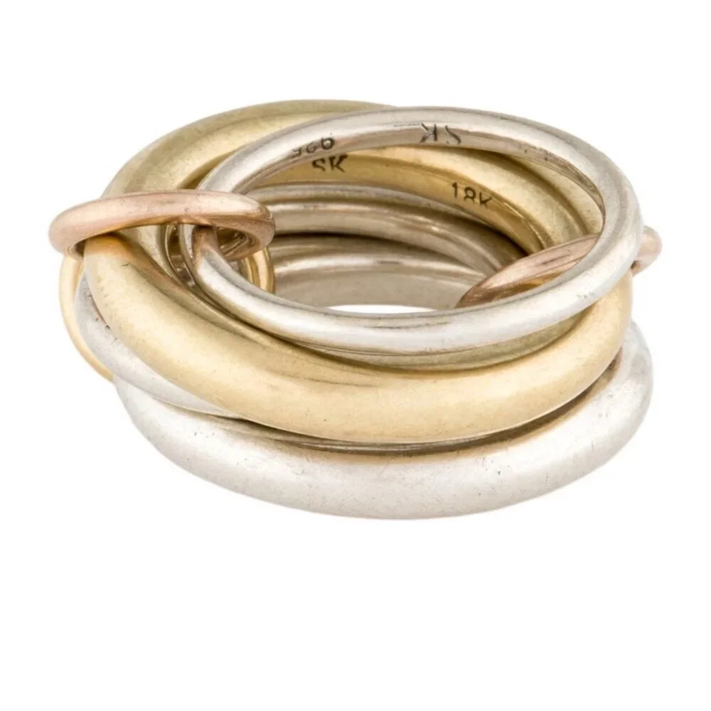 SPINELLI KILCOLLIN 18K 750 YELLOW GOLD & STERLING CICI NOIR 4 BAND STACKED RING - Picture 1 of 11